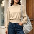 thumbnail image 6 of Cropped Sweatshirts for Women,Mock Neck Elastic Waist Long Sleeve,Casual Loose Pullover Top,Campus School Daily Wear, 6 of 6