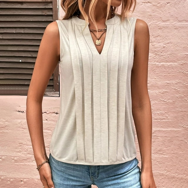 LSLJS Débardeur Col en V pour Femmes avec Mode et Élégant Plissé, Camisole pour Femmes