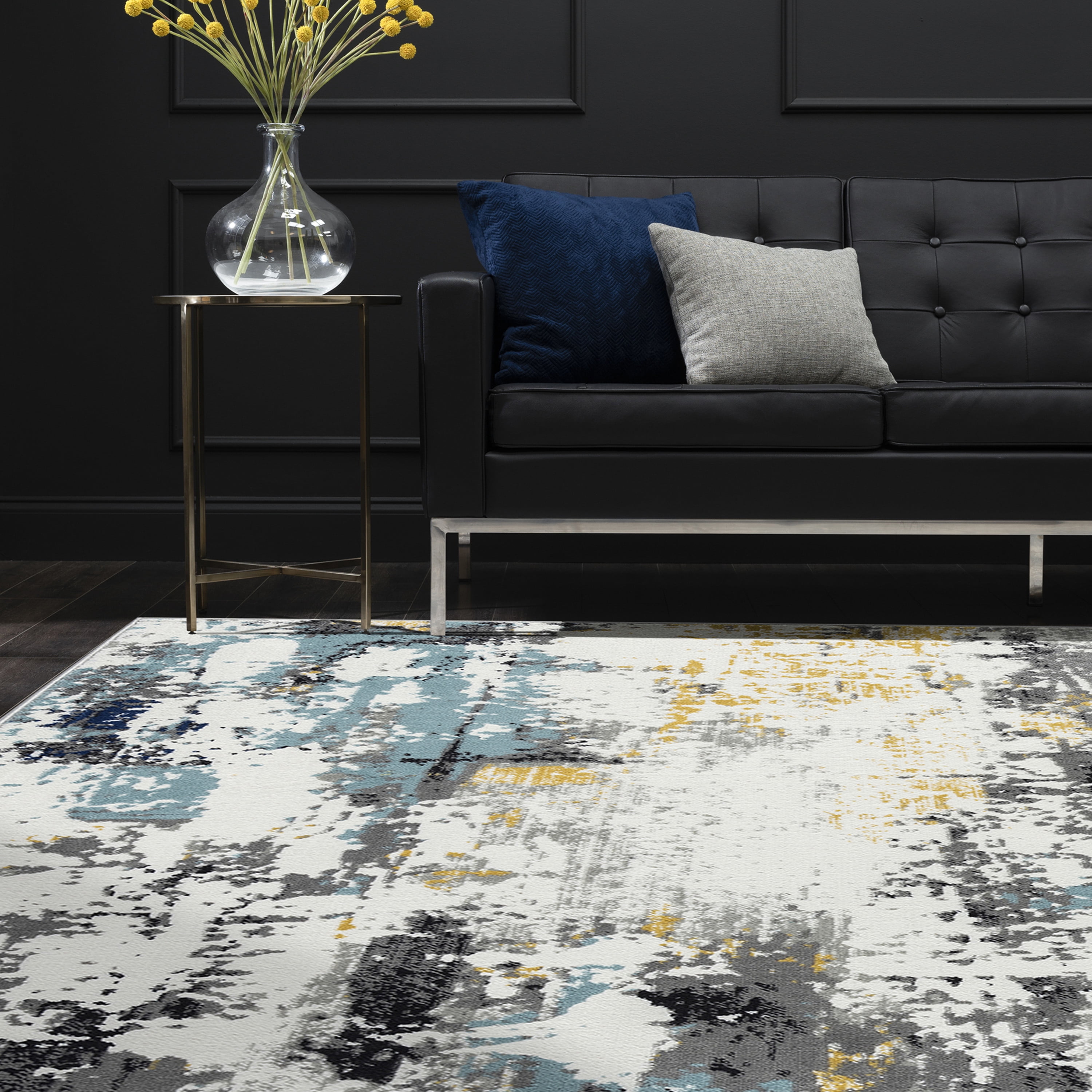 Contemporary 5x8 Area Rug (5'3'' x 7'3'') Abstract Blue, Gray Living Room Easy to Clean