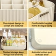 thumbnail image 6 of ABPETE Large Capacity Makeup Organizer,12 Slots Makeup Brush Holder,Makeup Storage with Handle,Vintage Striped Cosmetic Organizer for Bathroom Countertops,Desk Storage Container(Cream), 6 of 7