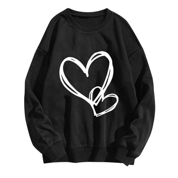 ZVNAΖH Womens Pullover Crew Neck Sweatshirts Love Heart Print Valentine's Day Sweatshirt Casual Loose Fit Top