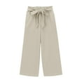 thumbnail image 4 of Girls Paper Bag Wide Leg Pants High Waist Palazzo Pants Loose Belted Dress Casual Trousers with Pocket 8T, 4 of 7