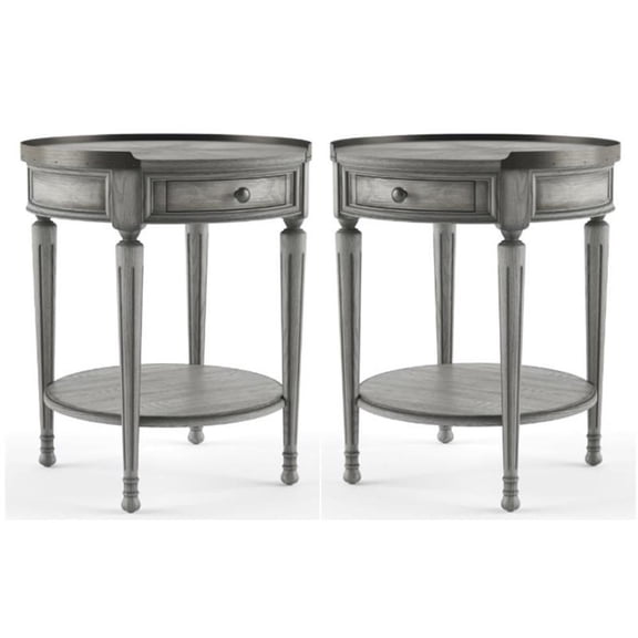 Home Square Wood Accent Table in Powder Gray Finish - Set of 2