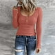 thumbnail image 2 of Prolriy Tops de verano para mujer 2024, camisetas Henley de manga larga para mujer, camisetas ajustadas con botones y cuello redondo, camisetas de punto acanalado, camisetas para mujer, rosa fuerte M, 2 of 7
