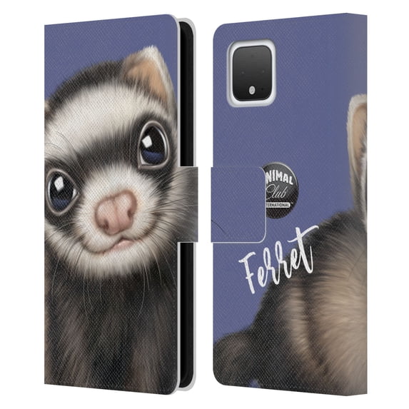 Head Case Designs Officially Licensed Animal Club International Faces Ferret Leather Book Wallet Case Cover Compatible with Google Pixel 4
