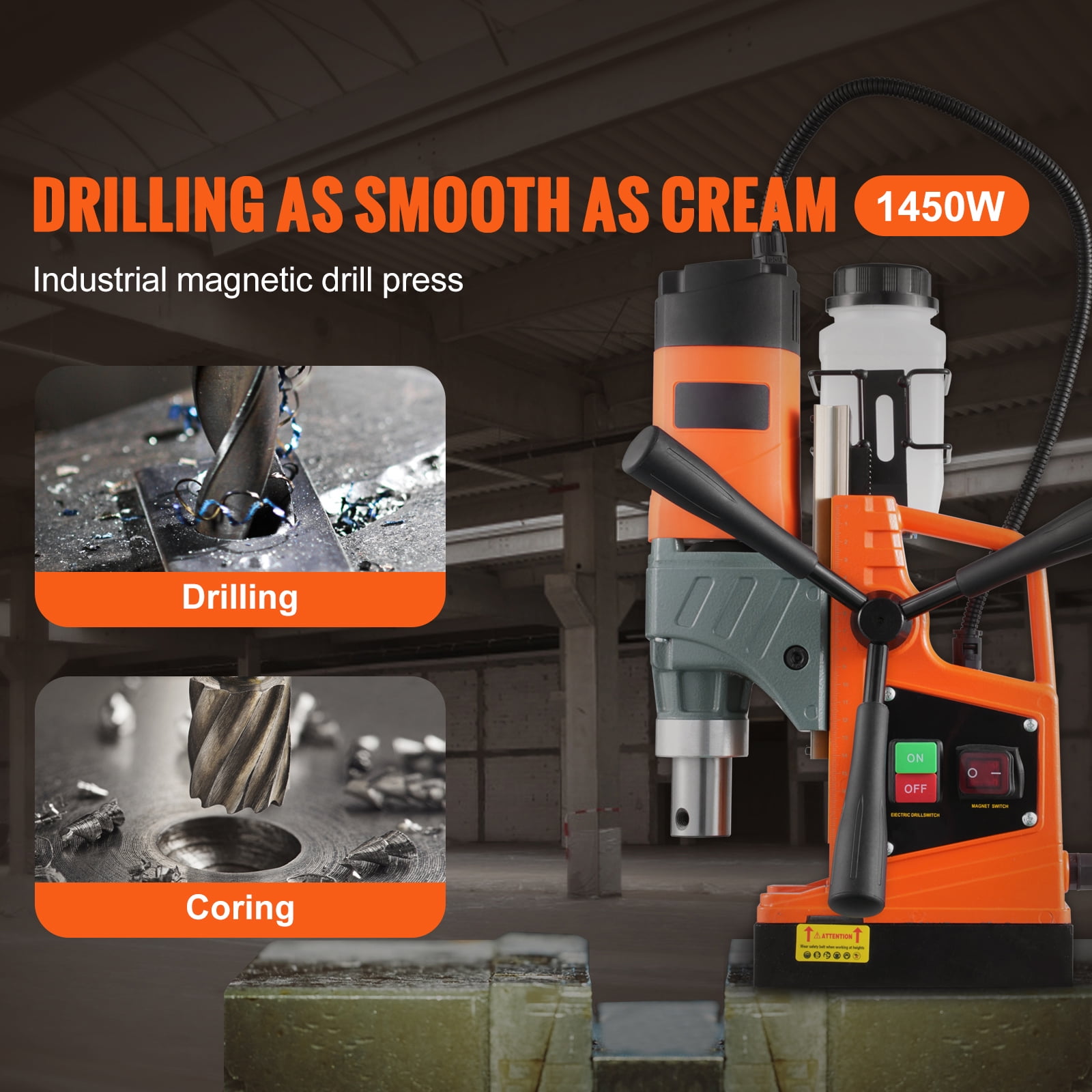 Mag Drill Press – 1450W Portable Magnetic Drill With 1.57” Boring Diameter, 13,000N Holding Force, 11 Annular Bits, 0-820 RPM For Metalworking & Construction