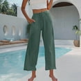 thumbnail image 4 of SELONE Green Linen Palazzo Pants for Women Plus Size Lounge Pants with Pockets Cotton Linen Wide Leg Elastic Waist Full Length Trouser Loose Beach Pants Drawstring Solid M Tall Summer Clothes, 4 of 7