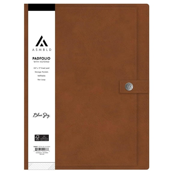 Blue Sky ASMBLD Faux Leather Padfolio, Letter Size, Non-Dated, Professional Portfolio with Notepad, Business Organizer for Meetings and Office (Tan)