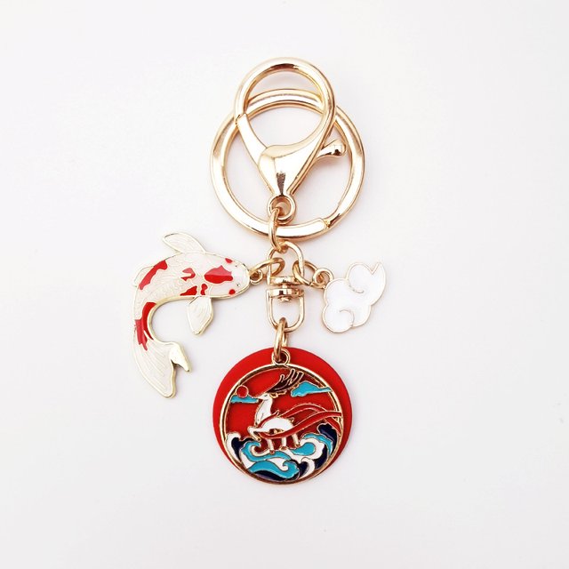 Llavero con forma de nube de koi de la suerte, estilo chino, color rojo, con bendición y buena suerte, regalo creativo