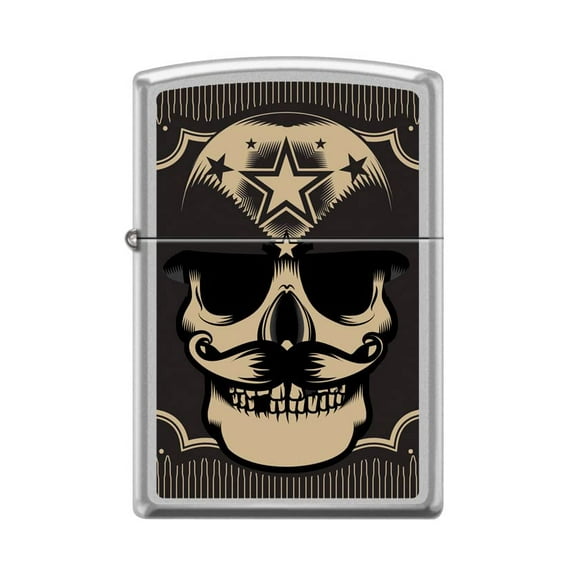 Zippo Lighter-Personalized Custom Message Engraved on Backside Military Skull Two Satin Chrome Windproof Lighter #Z5407