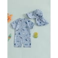 thumbnail image 4 of Suealasg Toddler Baby Boys Summer One Piece Swimsuit +Hat 3M 6M 12M 18M 24M 2T 3T Infant Boys Long Sleeve Turtle Print Swimwear Kids Boys Rash Guard Beach Bathing Suit, 4 of 7