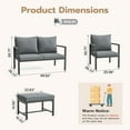 thumbnail image 5 of MRUAKA 5-Piece Outdoor Patio Conversation Set, Metal Frame Furniture Sofa with Armchairs & Coffee Table, Weather-Resistant Cushions for Balcony, Deck, Poolside Gray, 5 of 8