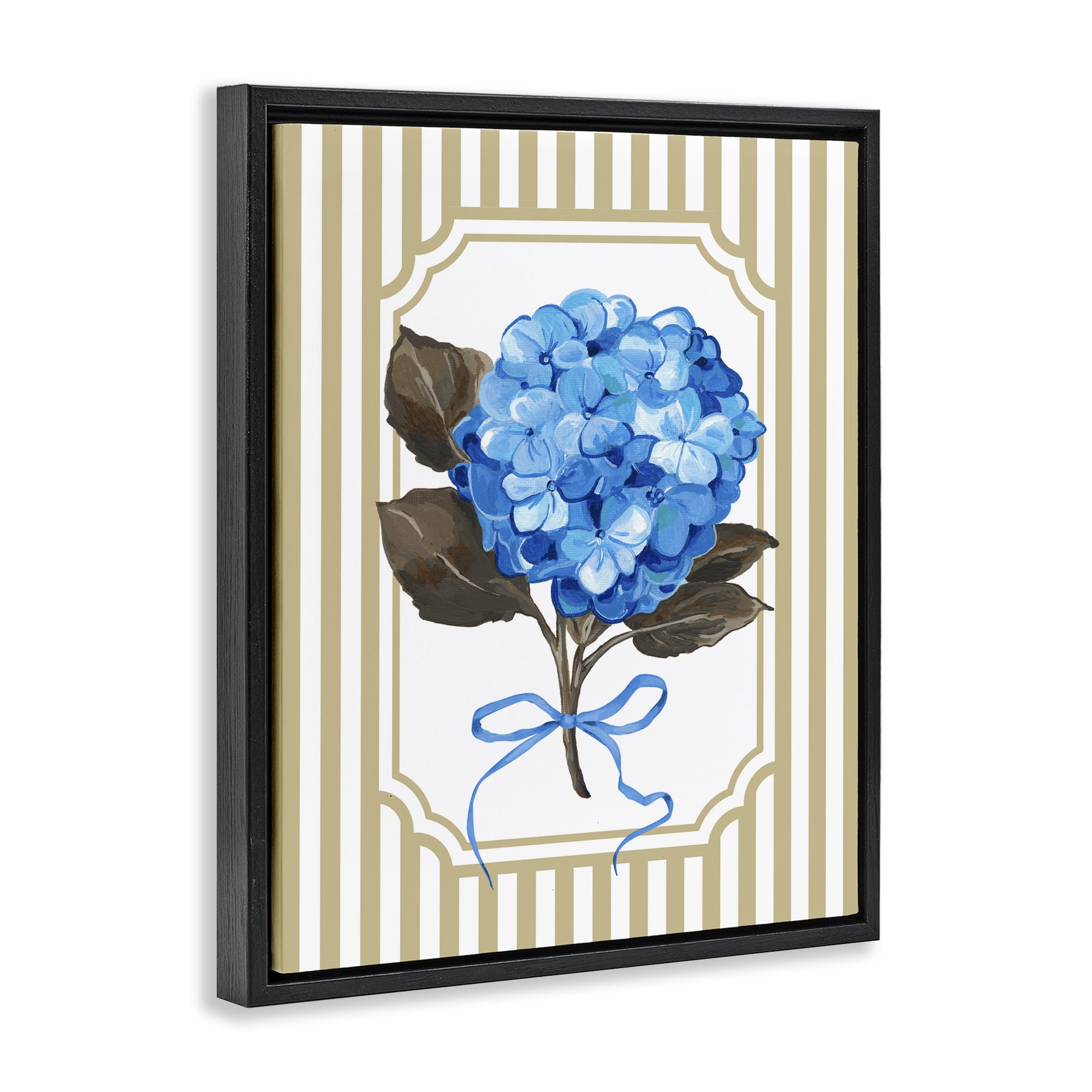 Hydrangea Bundle with Bow Black Framed Floater Canvas Wall Art, design by Adonna Ebrahimi