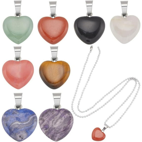 DIY Natural Mixed Gemstone Heart Pendant Necklaces Making Kit 17~22.5x15~20.5x5~8mm Hole: 2~2.5~7mm