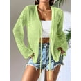 thumbnail image 2 of Womens Casual Cardigan Beach Long Sleeve Hollow Out Tie-Front Crochet Cardigan Green M, 2 of 5