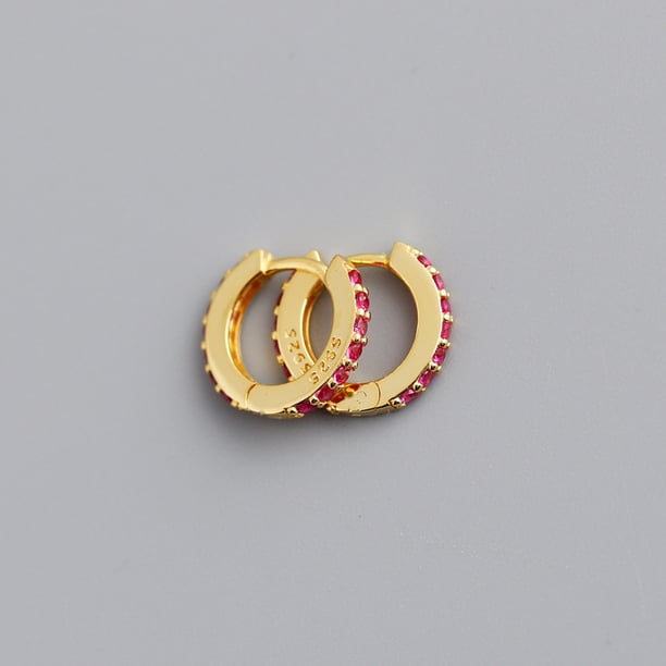 Pendientes de circonitas de color con microincrustaciones redondas de plata esterlina S925 de 7 mm para mujer de Europa y Estados Unidos