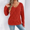 thumbnail image 6 of Royisotas Womens Pullover Sweaters Checkered Orange Winter V Neck Long Sleeve Sweater Tops for Ladies, 6 of 6