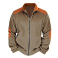 thumbnail image 6 of Men's Vintage Corduroy Baseball Jacket - Stand Collar Zip-Up Colorblock Loose-Fit, Brown, XL, 6 of 7