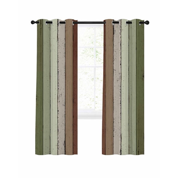Sage Green Wooden Blackout Curtains 72 Inches Length, Vintage Country Retro Distressed Grain Window Treatment Thermal Insulated Drapes for Bedroom Living Room 2 Panels 104x72 Inches