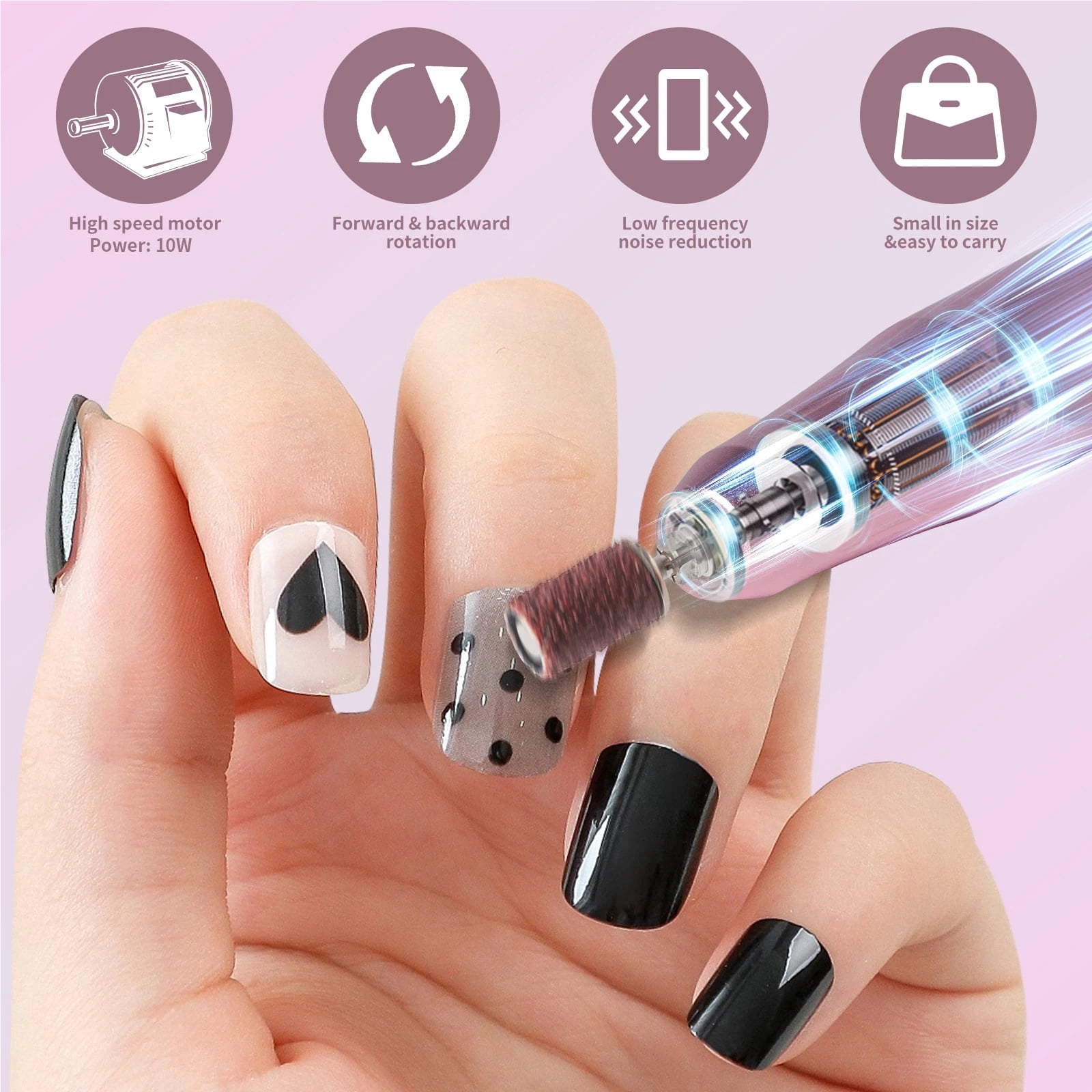 Electric Nail Drill Professional USB Portable Nail Drill Pen Low Voice Nail File for Acrylic Gel Nails Manicure Salon Use