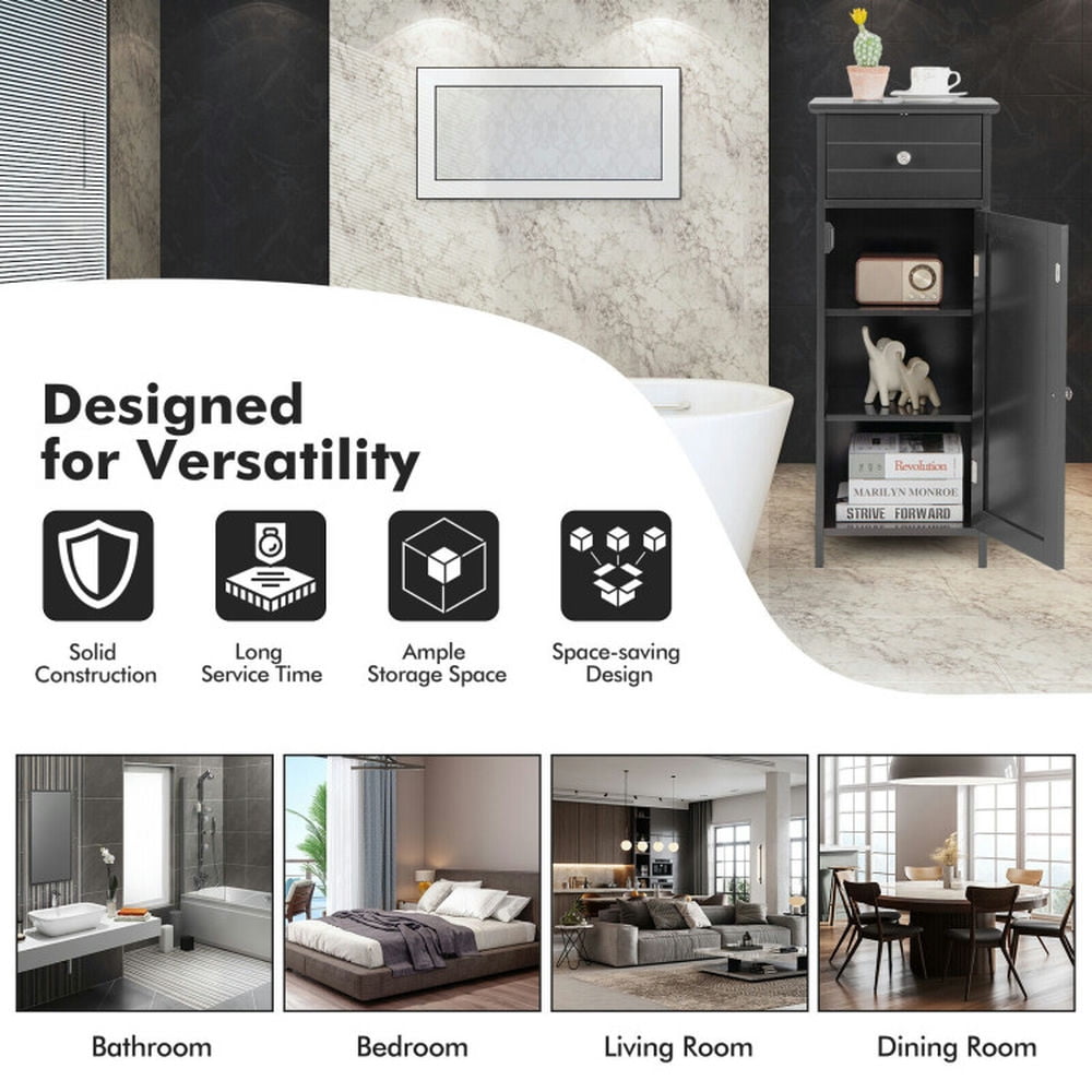 Finihen Bathroom Storage Cabinet, Bathroom Floor Cabinet, Wooden Bathroom Floor Storage Cabinet with Drawer and Shelf, for Bathroom, Living Room, Bedroom, Kitchen, Black Finihen Bathroom Storage Cabinet, Bathroom Floor Cabinet, Wooden Bathroom Floor Storage Cabinet with Drawer and Shelf, for Bathroom, Living Room, Bedroom, Kitchen, Black
