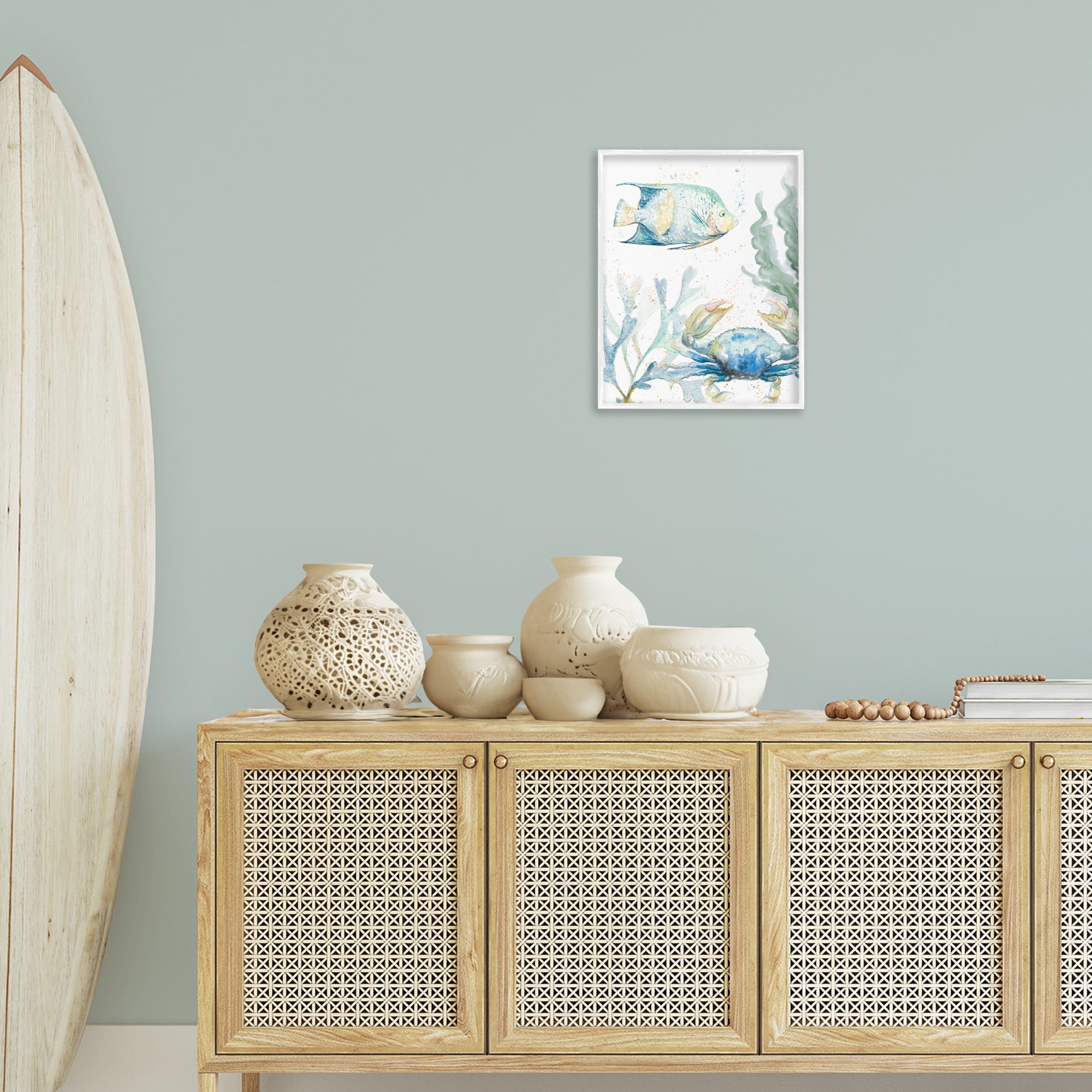 Stupell Industries Crab & Fish Scene Animals & Insects Painting White Framed Art Print Wall Art, 16 x 20