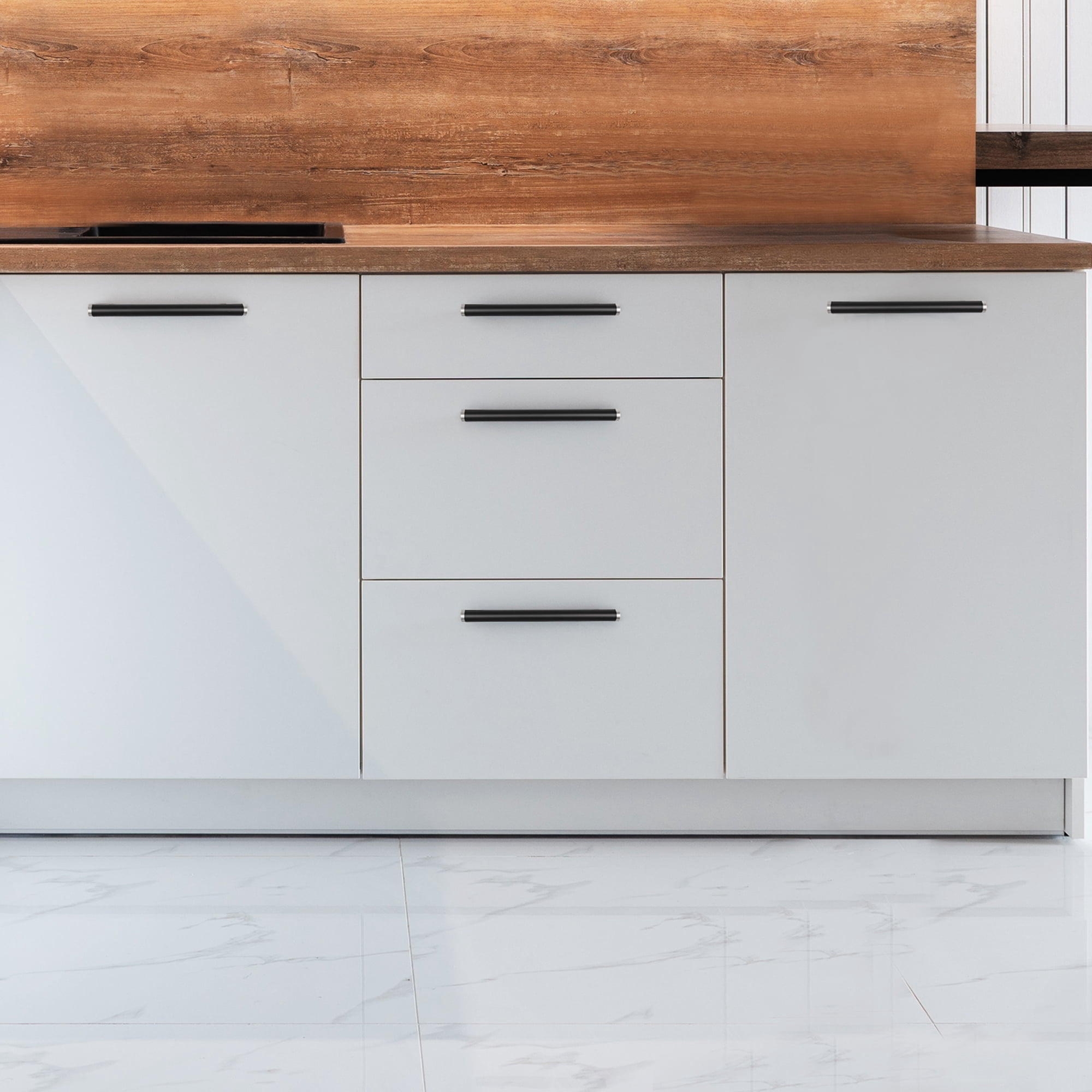 Fulgente 10 Pack Cabinets Handles and Pulls Matte Flat Black Finish (Center To Center 6-1/5'' 160mm) For Drawers Kitchen Drawer Cabinet Doors Hardware Hollow Metal Stainless Steel Satin Modern Style
