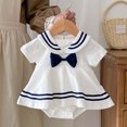 thumbnail image 2 of SJLDQY Jumpsuit for Girls Baby Summer Baby Dress School Style Lapel Crawl Dress foreign Style Full Moon Photo Princess Dress Outfit White 0-3 Months, 2 of 6