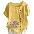 thumbnail image 2 of XUNKUSGA Womens Tops Oversized Crew Neck Short Sleeve Women's Blouses Soft Comfortable Cotton Linen Boho Tops for Women Fashion Printed Going Out Tops S-2XL Yellow, 2 of 5