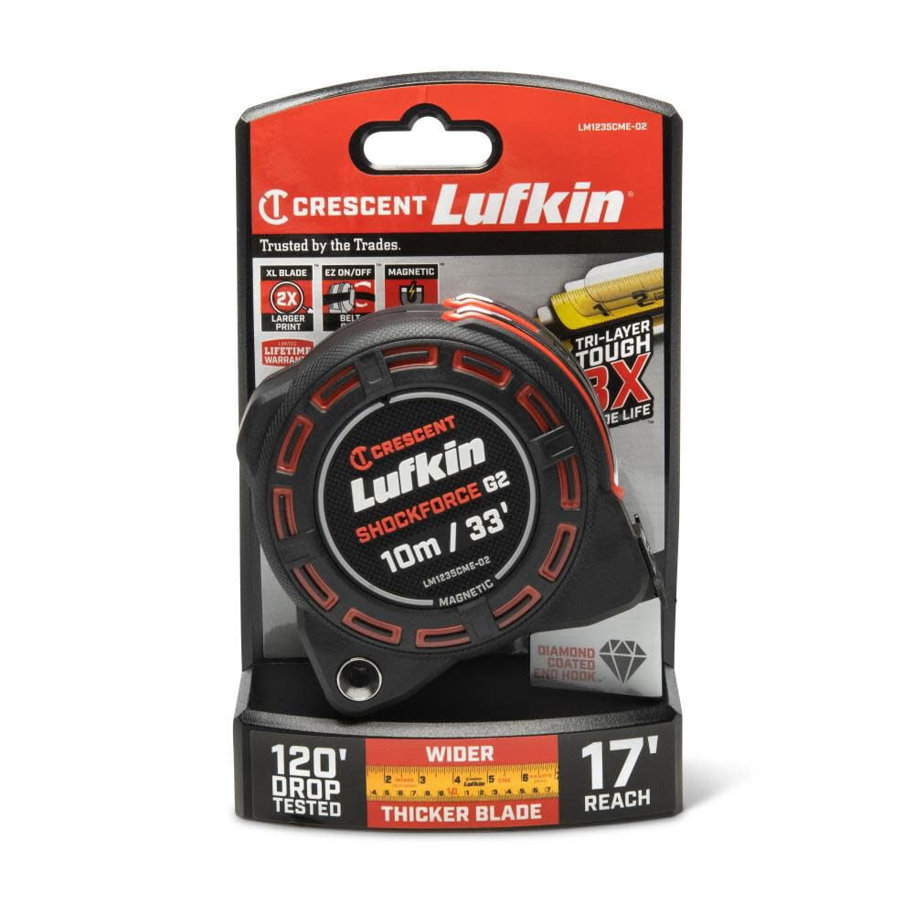 Lufkin Genuine OEM 1-1/4" x 10m/33' Shockforce G2 Magnetic Tape Measure - LM1235CME-02