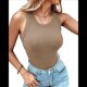 thumbnail image 2 of Camisetas Sin Mangas con Sujetador Incorporado, Camisetas Deportivas Sin Mangas para Mujer, Camisetas Sin Mangas Acanaladas para Hacer Ejercicio, Camisetas para Correr Caqui M, 2 of 10