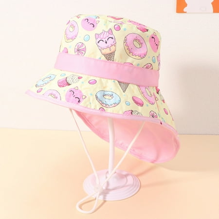 

TOWED22 Baby Hats 0-3 Months Kids Adjustable Chin Strap Sun Protection Hats Summer Spring Wide Brim Neck Flap Hat Cute Cartoon H