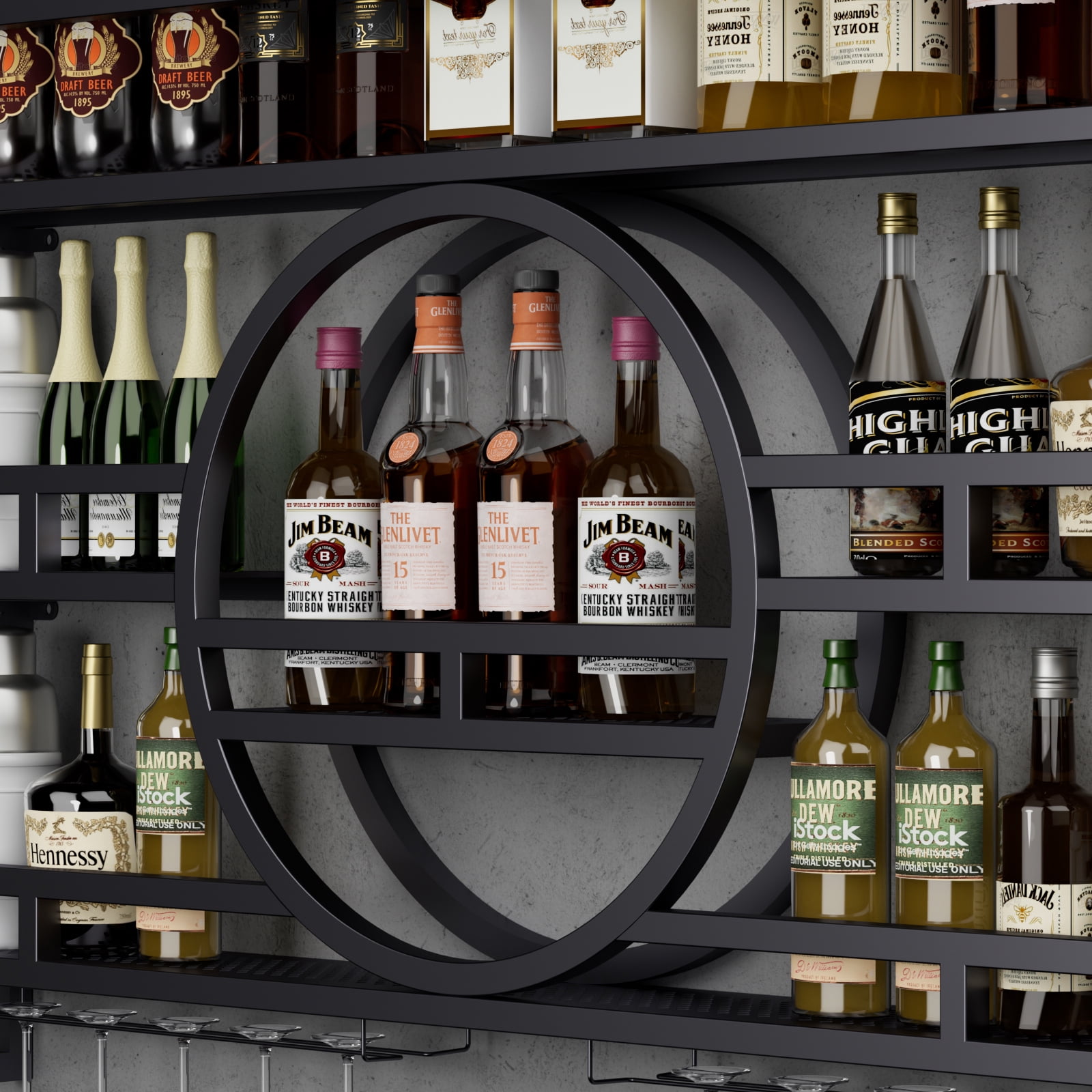 3-Tier Wine Rack Wall Mounted [NO ASSEMBLY REQUIRED], 39"Floating Bar Shelves with Wine Glass Holder Hanging Liquor Shelf Wall-Mounted Wine Racks Cabinets for Home Bar