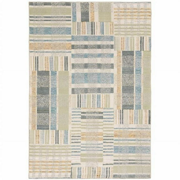 5 x 7 ft. Green Gray & Ivory Geometric Power Loom Stain Resistant Rectangle Area Rug