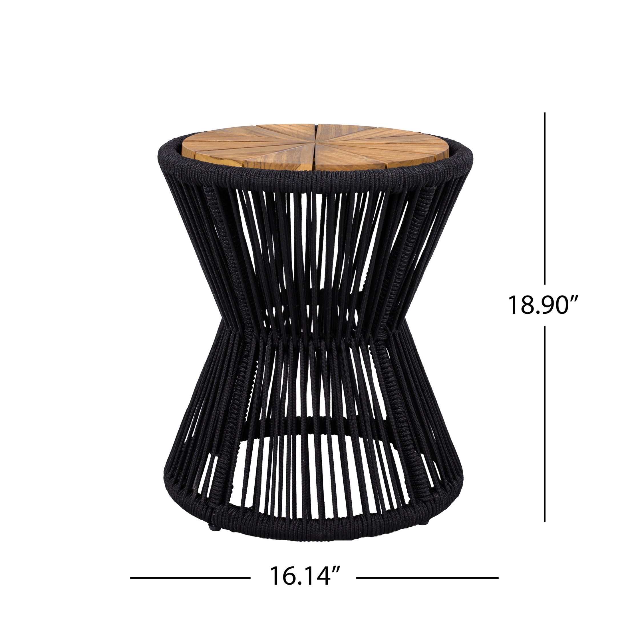 Christopher Knight Home Small Outdoor Side Table, Woven Rope Patio End Table, Black + Teak
