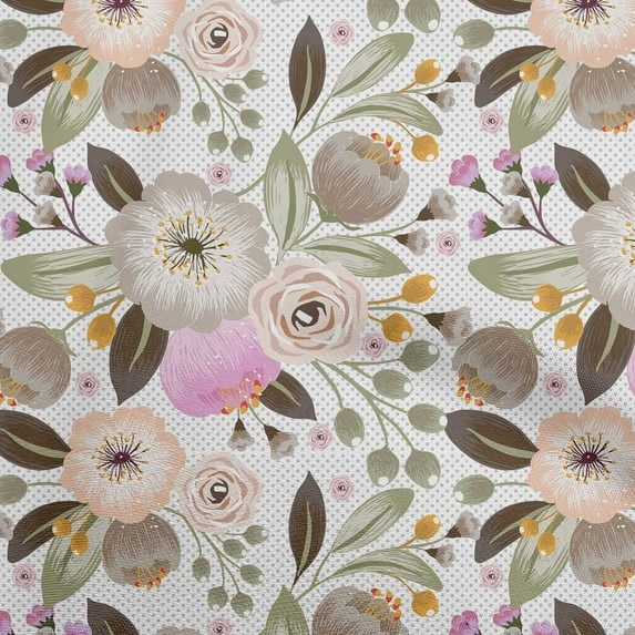 oneOone Viscose Chiffon Light Brown Fabric Floral Watercolor Craft Projects Decor Fabric Printed By The Yard 42 Inch Wide