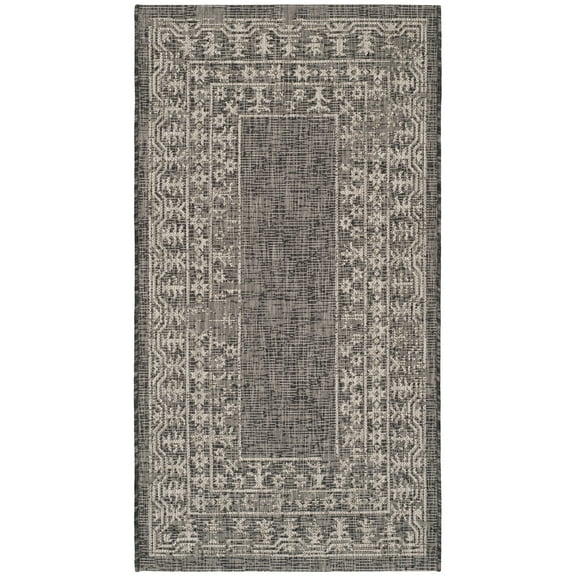 SAFAVIEH Courtyard Jolyon Bordered Indoor/Outdoor Area Rug, Black/Beige, 2' x 3'7"