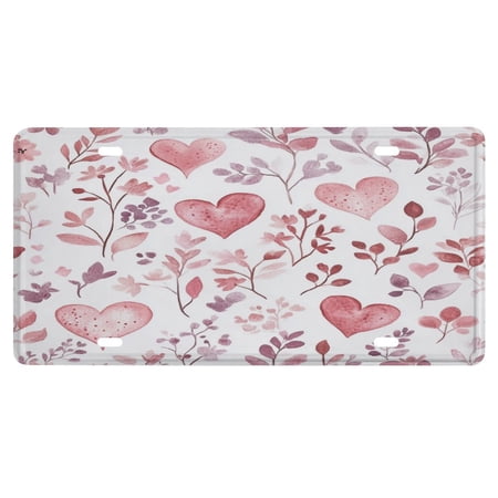 Watercolor Hearts And Flowers License Plate Covers Custom Car Tags Valentines Day Holiday Car Plate Aluminum Metal Home Wall Automobile Bar Garage Man Cave Decoration 12 X 6