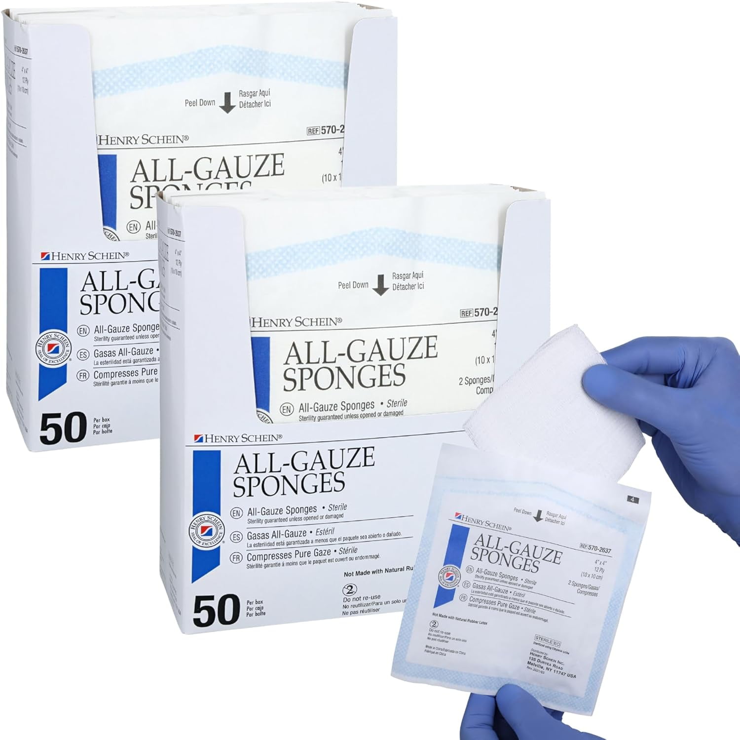 Premium 100% Cotton All-Gauze Sponge 4x4 12 Ply Sterile Square for Wound Care & Home First Aid Kits - 4 Packs (200 Total)