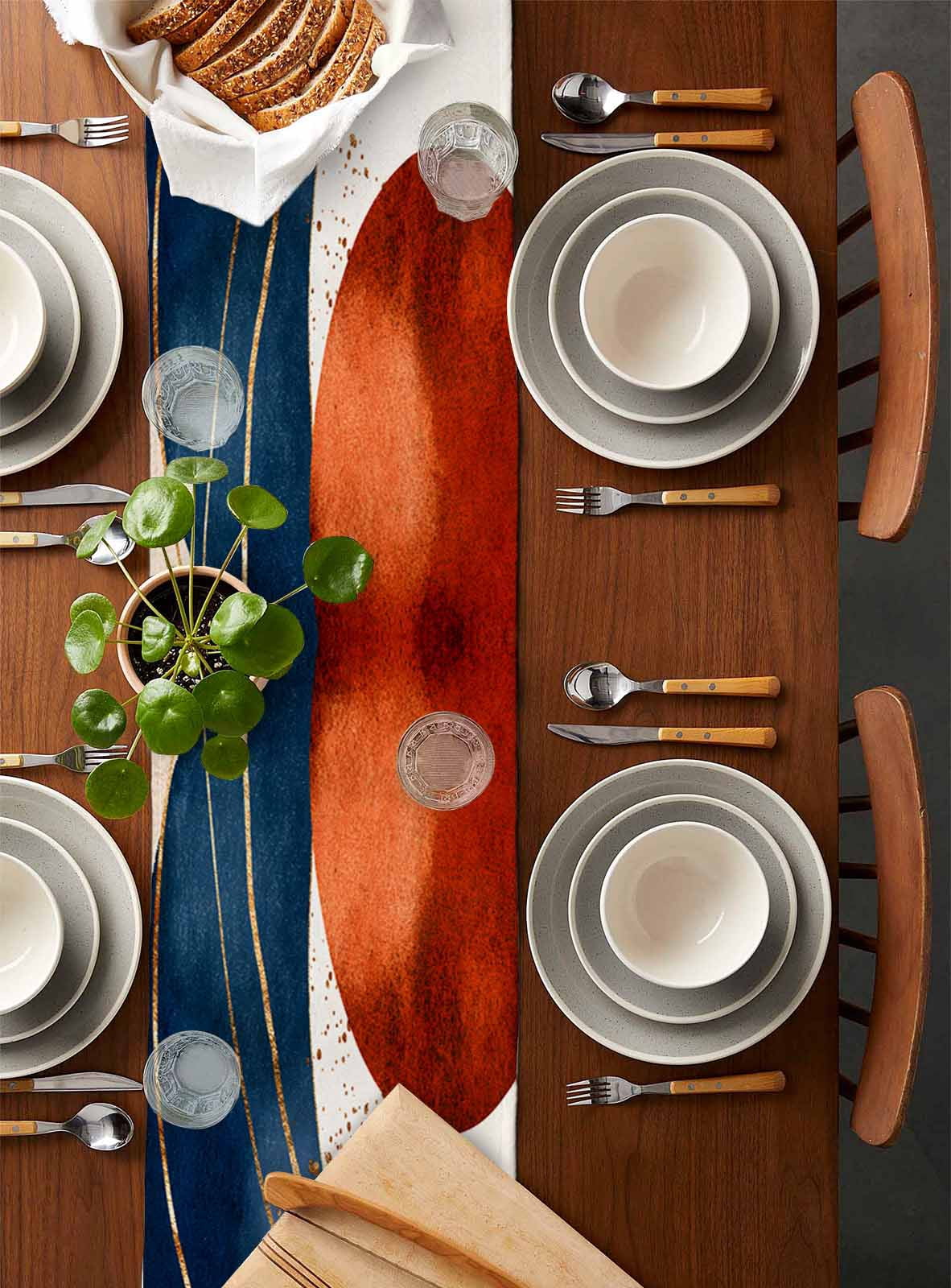 Navy Blue Burnt Orange Table Runner Modern Boho Art Geometric Tablerunners 16 x 72 Inch, Table Decorations Tabletop Scarf for Summer Gathering Holiday Farmhouse Kitchen Dining Decor