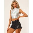 thumbnail image 2 of Top corto metálico para mujer, camisetas sin mangas holográficas brillantes sin mangas para fiesta Plata L, 2 of 6