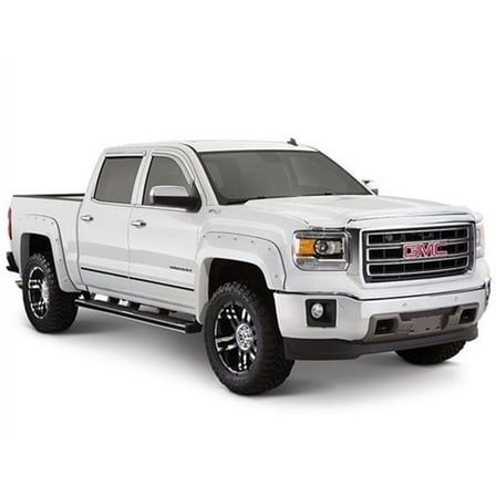 Bushwacker by RealTruck Pocket/Rivet Style Color-Matched Front & Rear Fender Flares | 4-Piece Set, Abalone White Tricoat, Smooth Finish | 40974-64 | Compatible with 2016-2017 GMC Sierra 1500