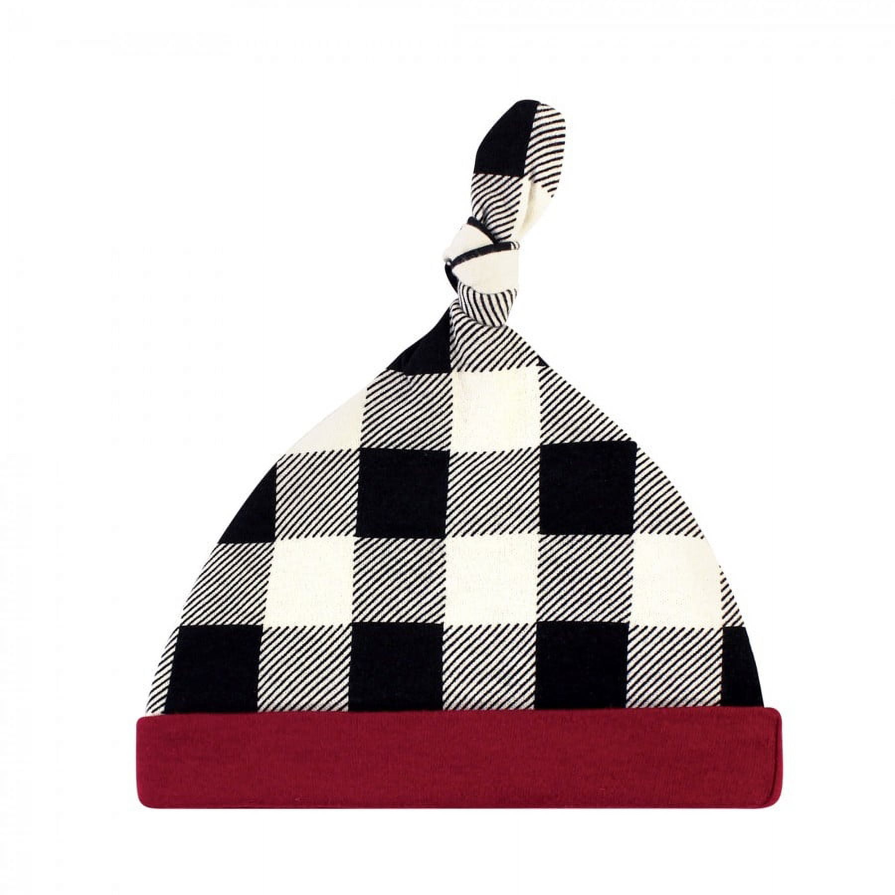 Touched by Nature Baby Boy Organic Cotton Swaddle Blanket and Headband or Cap, Black Plaid, One Size