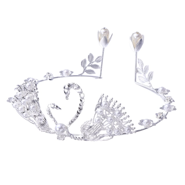 Swan Crown Cake Topper Crown Wedding Cake Headband Party Supplies (Silver)