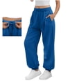 thumbnail image 3 of felwors Wide Leg Sweatpants for Women Fleece High Waist Joggers with Pockets Lightweight Comfy Drawstring Sweat Pants (Blue, XL), 3 of 7