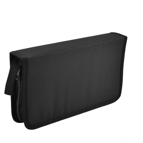 Funda de almacenamiento para CD de nylon rectangular con cierre de cremallera, color negro