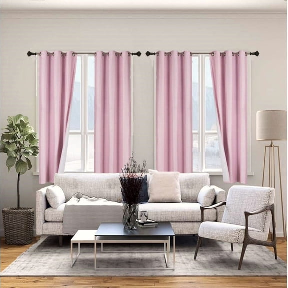 2 Panels Light Blocking Thermal Blackout Window Curtain Top Grommets Light Pink 63" Length Adam for Living /Bedroom Room Home Décor