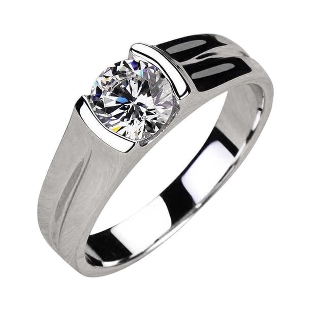 Anillos de corte redondo Moissanite Platino Chapado en Plata Anillo de compromiso de boda para las mujeres Anillo de promesa para su día