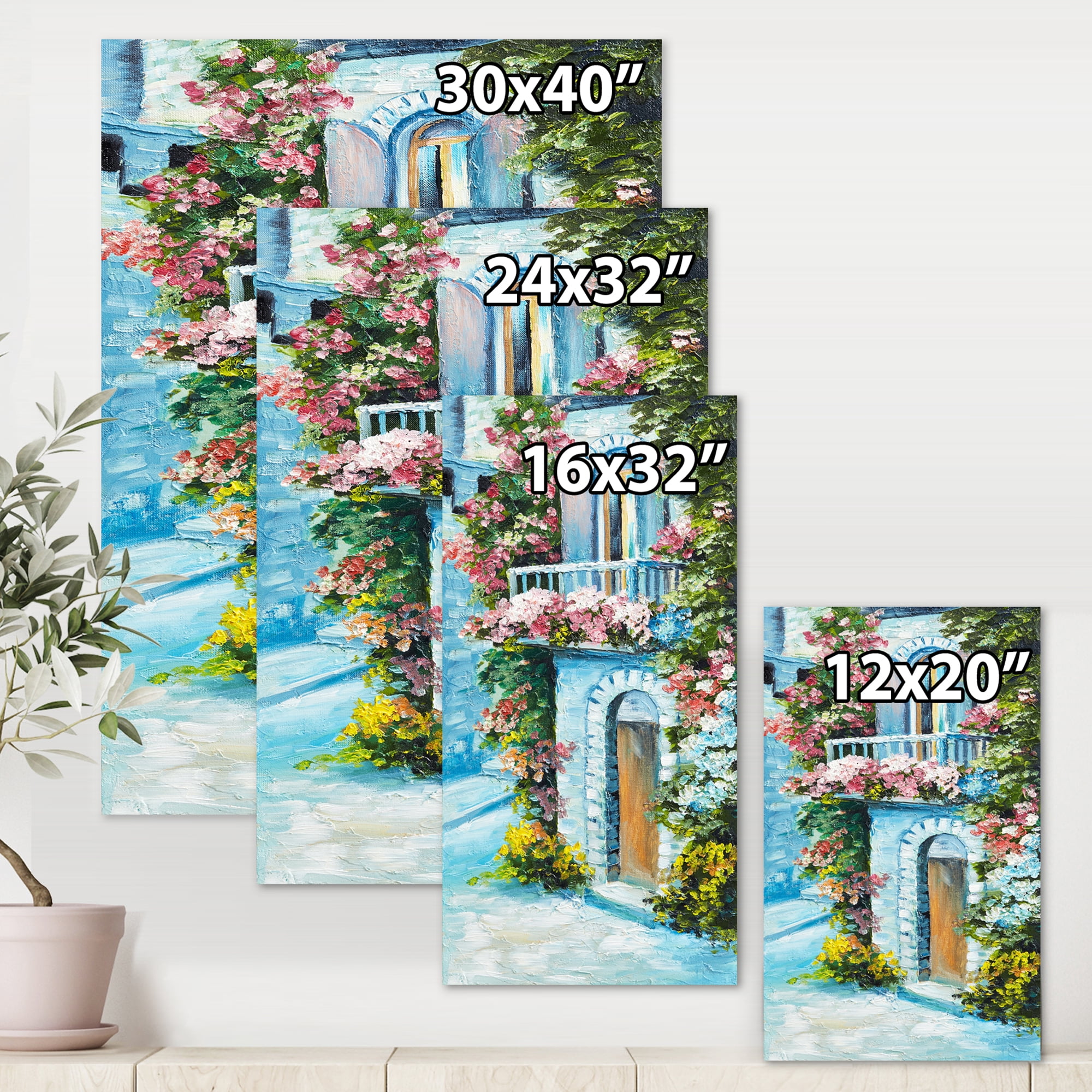 Designart ' House With Colorful Flowers Near The Sea II ' Traditional Canvas Wall Art Print
