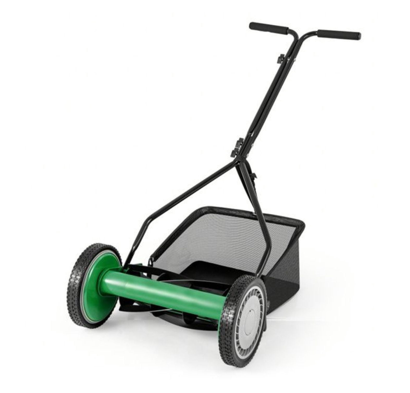 14 Inch Reel Lawn Mower with Grass Catcher - Manual Push Mower, Adjustable Height, 2-in-1 Cutting, Quiet Operation for Small Yards